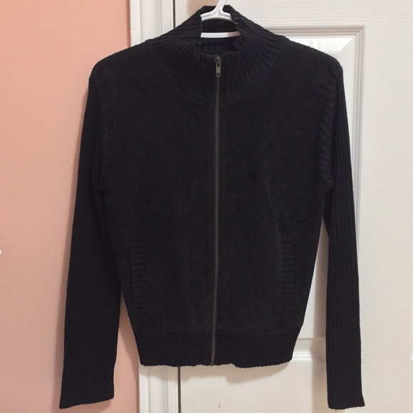 Black Velvet Zip Up Jacket/Sweater - Picture 2 of 3